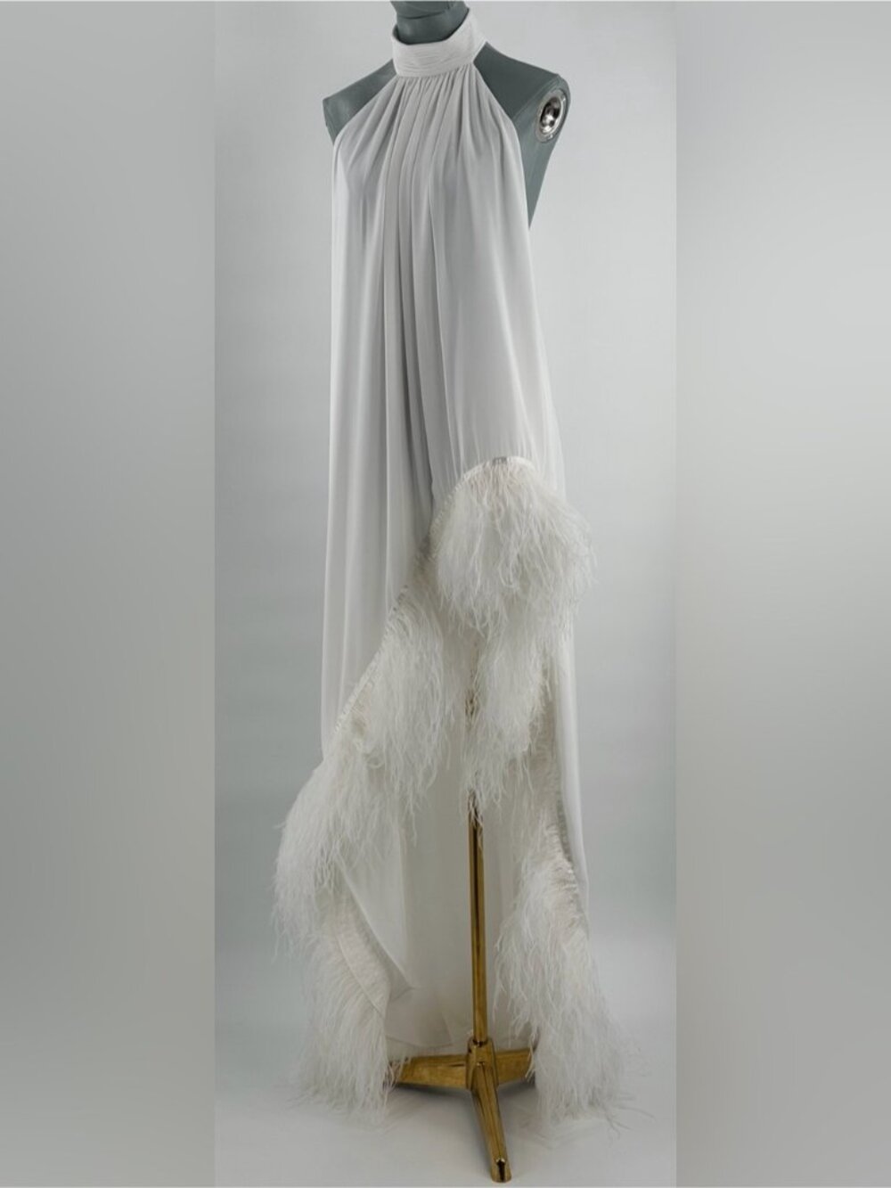 🆕 BRONX & BANCO 🧿 NWOT Madeline Halterneck Feathered Gown, White - Sz XS US 2 - Picture 11 of 13